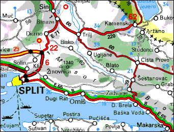 Карта окрестностей Сплита
